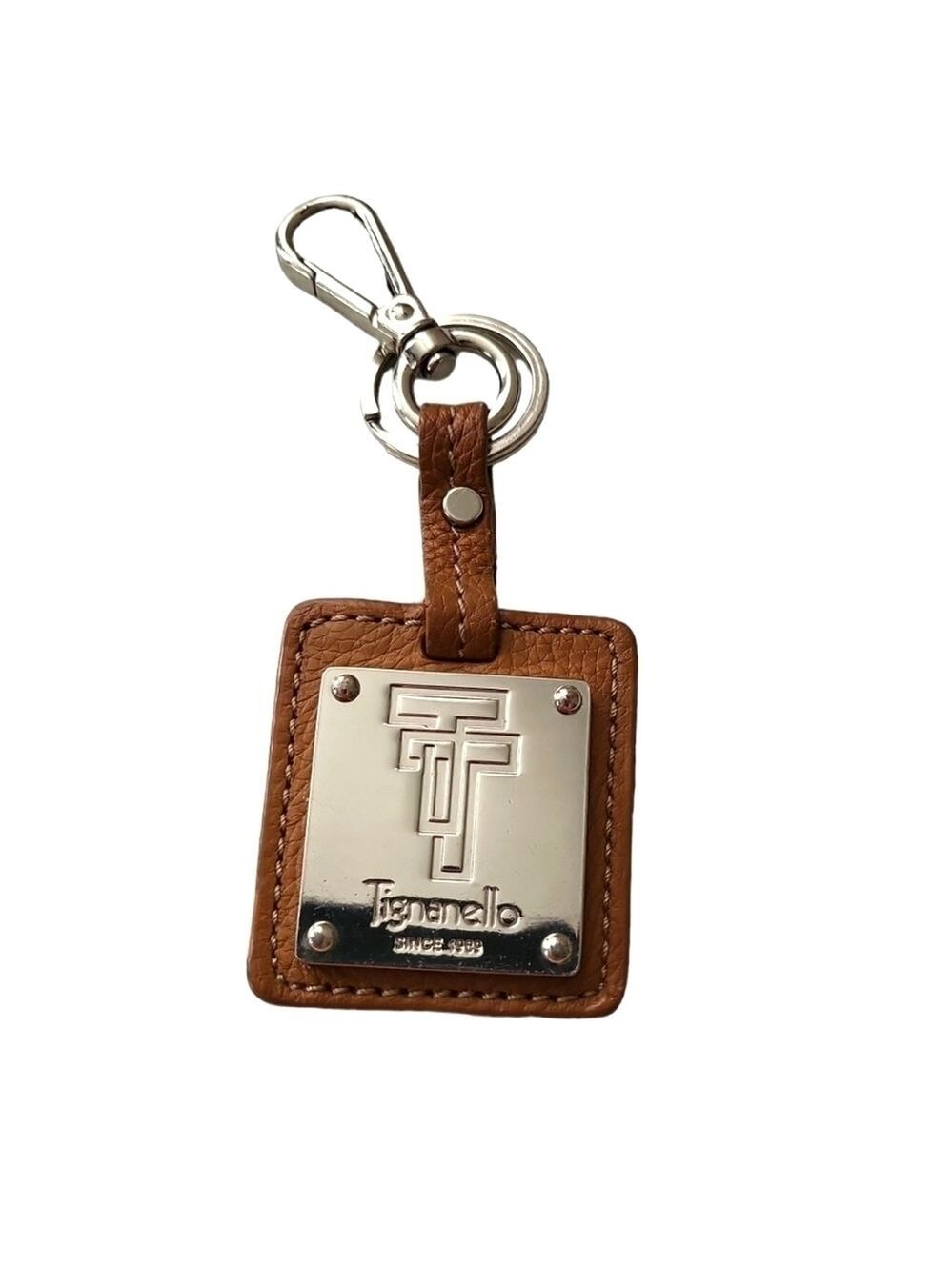 Tignanello brown leather silver hardware signature hangtag keychain